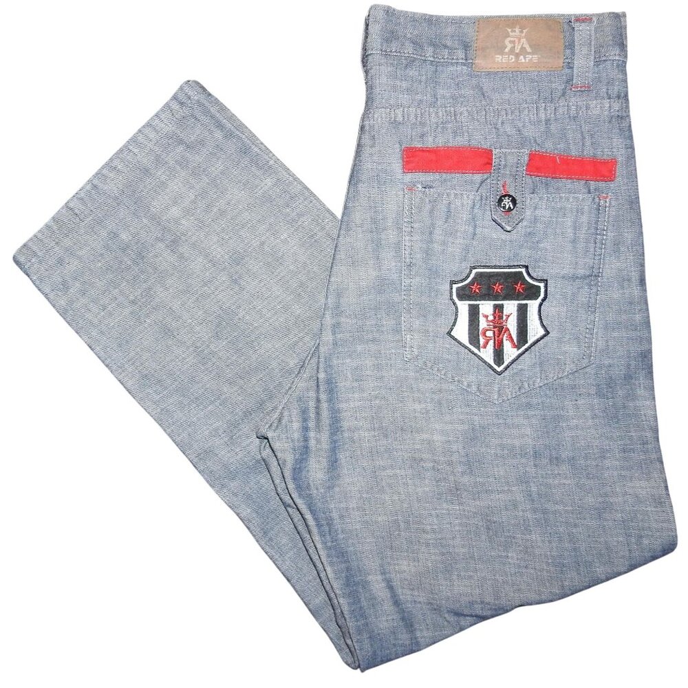 Vintage Red Ape Y2K Baggy Skater Embroidered Denim Blue Jeans JNCO Men's 38 x 33